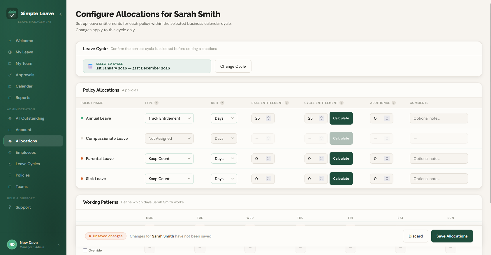 leave allocations example