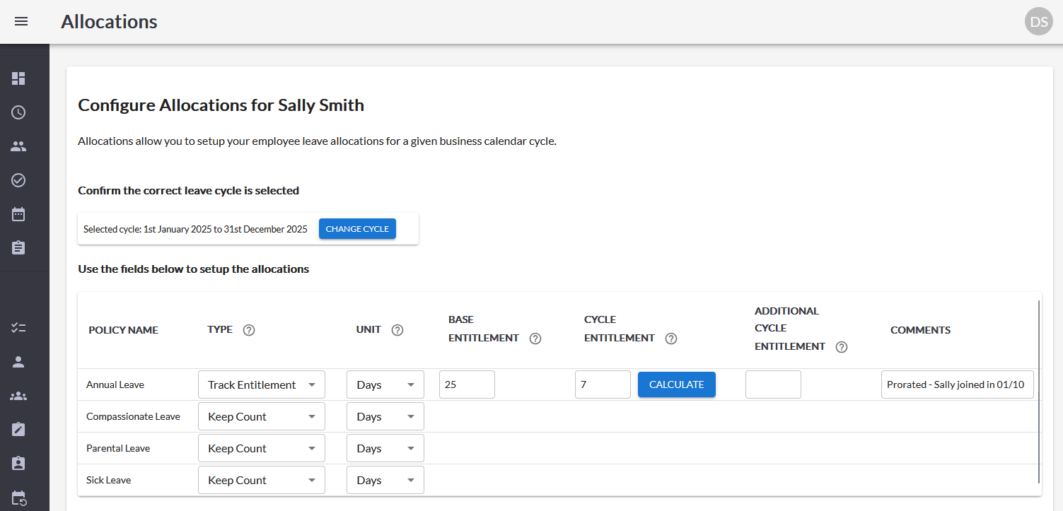 Calendar reflecting the non-working day for Sarah